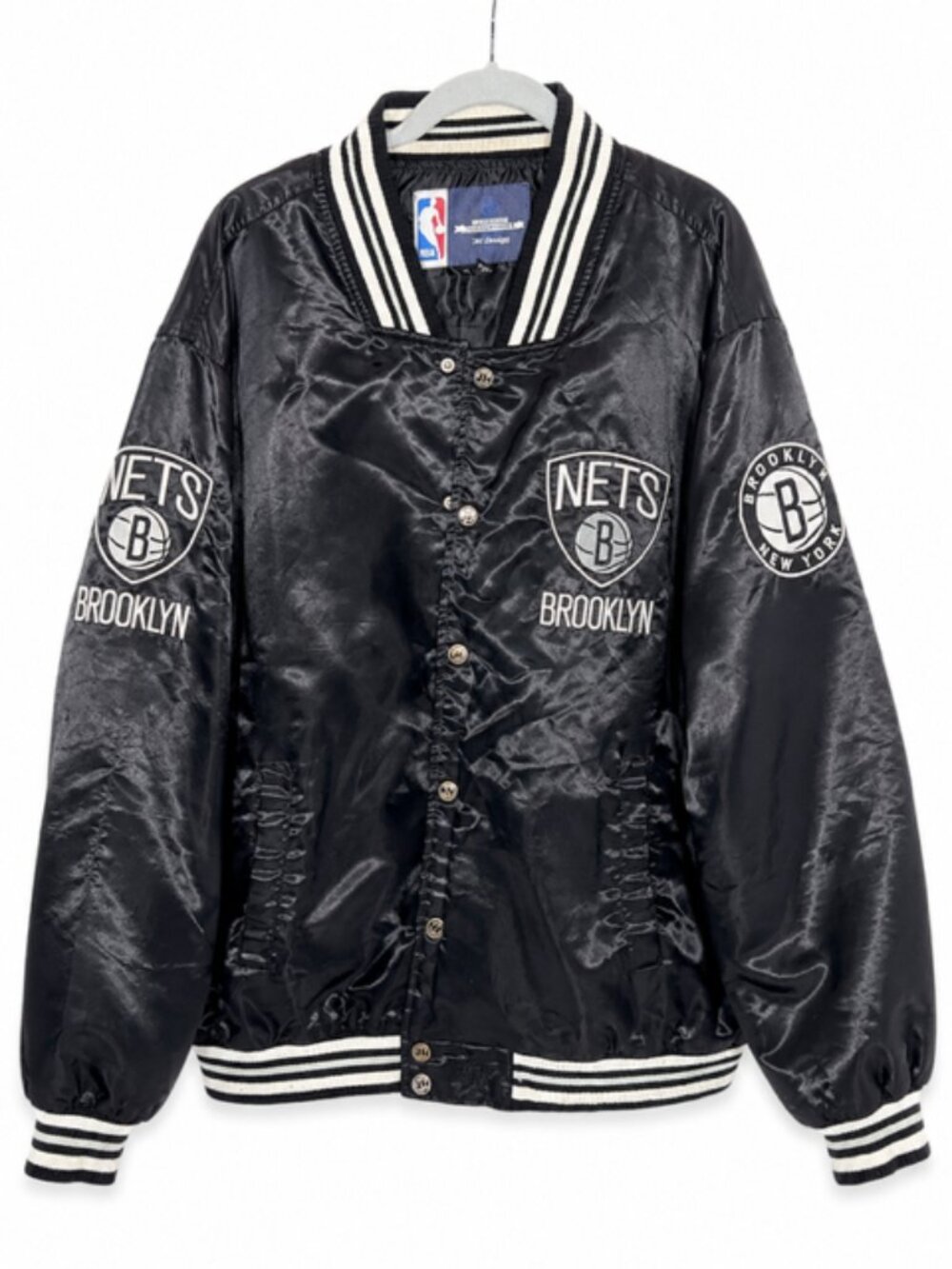 Brooklyn Nets NBA Jeff Hamilton Satin Bomber Jacket 2XL Black Vintage Style